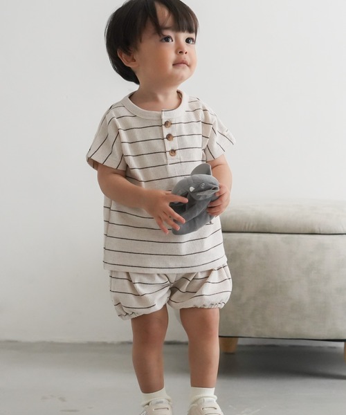 PUPPAPUPO(プッパプーポ)の「セットアップ 半袖 Tシャツ ショートパンツ ワッフル(Tシャツ/カットソー・キッズ・杢グレー/キナリ/モカ/グリーン/オートミール・70/80/90/100/110)」の18枚目の写真