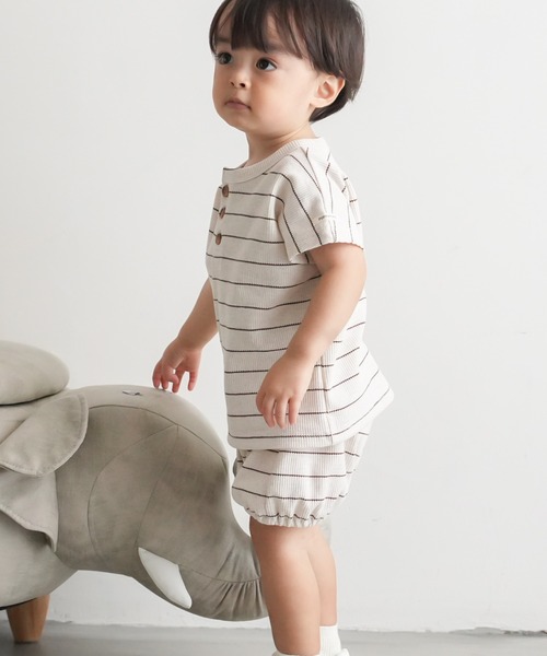 PUPPAPUPO(プッパプーポ)の「セットアップ 半袖 Tシャツ ショートパンツ ワッフル(Tシャツ/カットソー・キッズ・杢グレー/キナリ/モカ/グリーン/オートミール・70/80/90/100/110)」の19枚目の写真