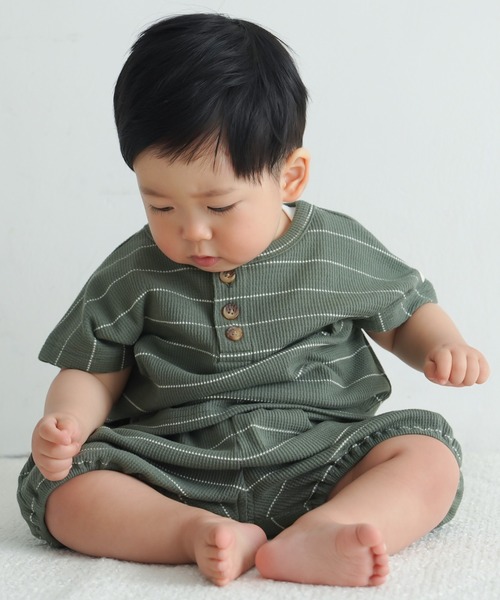 PUPPAPUPO(プッパプーポ)の「セットアップ 半袖 Tシャツ ショートパンツ ワッフル(Tシャツ/カットソー・キッズ・杢グレー/キナリ/モカ/グリーン/オートミール・70/80/90/100/110)」の12枚目の写真