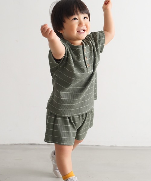 PUPPAPUPO(プッパプーポ)の「セットアップ 半袖 Tシャツ ショートパンツ ワッフル(Tシャツ/カットソー・キッズ・杢グレー/キナリ/モカ/グリーン/オートミール・70/80/90/100/110)」の14枚目の写真
