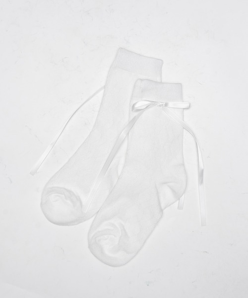 SVEC（シュベック）の「リボン付きソックス（ソックス/靴下・レディース・ホワイト/ピンク/グレー/ブラック・FREE）」の2枚目の写真