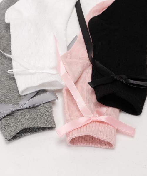 SVEC（シュベック）の「リボン付きソックス（ソックス/靴下・レディース・ホワイト/ピンク/グレー/ブラック・FREE）」の8枚目の写真