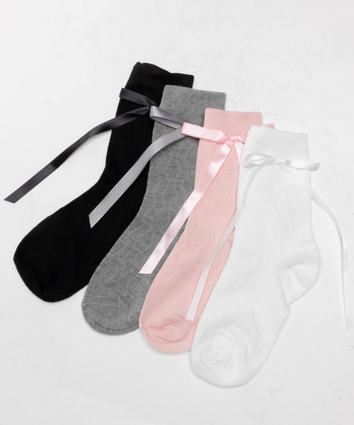 SVEC（シュベック）の「リボン付きソックス（ソックス/靴下・レディース・ホワイト/ピンク/グレー/ブラック・FREE）」の9枚目の写真