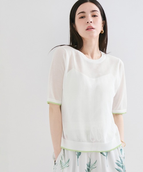 le cercle ADAM ET ROPE'(ルセルクルアダムエロペ)の「アウトリンキング半そでプルオーバー(Tシャツ/カットソー・レディース・ブラック系/ブルー系/ピンク系/ホワイト系・FREE)」の1枚目の写真