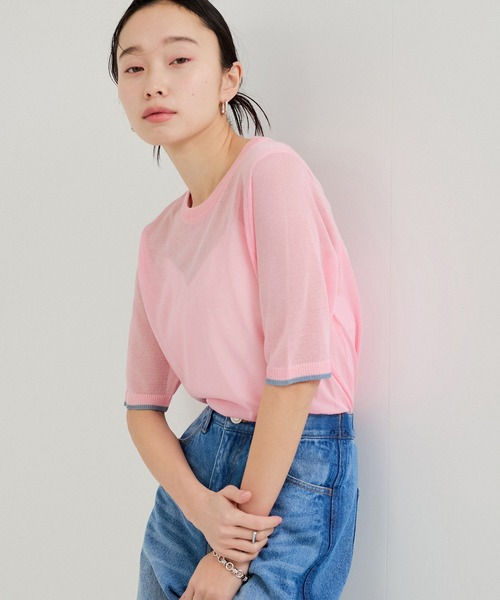le cercle ADAM ET ROPE'(ルセルクルアダムエロペ)の「アウトリンキング半そでプルオーバー(Tシャツ/カットソー・レディース・ブラック系/ブルー系/ピンク系/ホワイト系・FREE)」の12枚目の写真