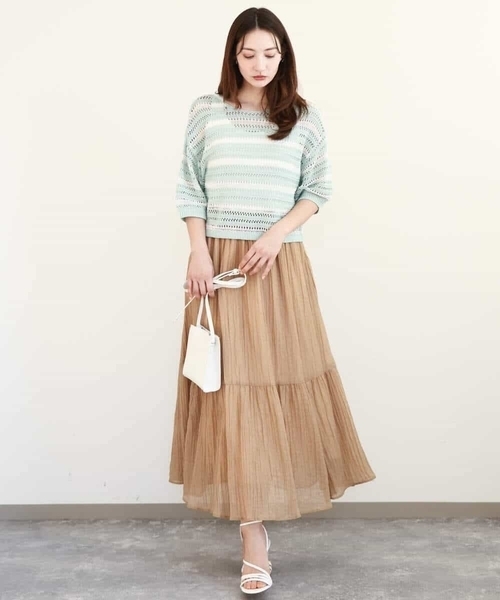 MK MICHEL KLEIN（エムケーミッシェルクラン）の「ソフト楊柳ティアードスカート/洗える（スカート・レディース・イエロー系その他/ライトブラウン/モカ・38）」の5枚目の写真