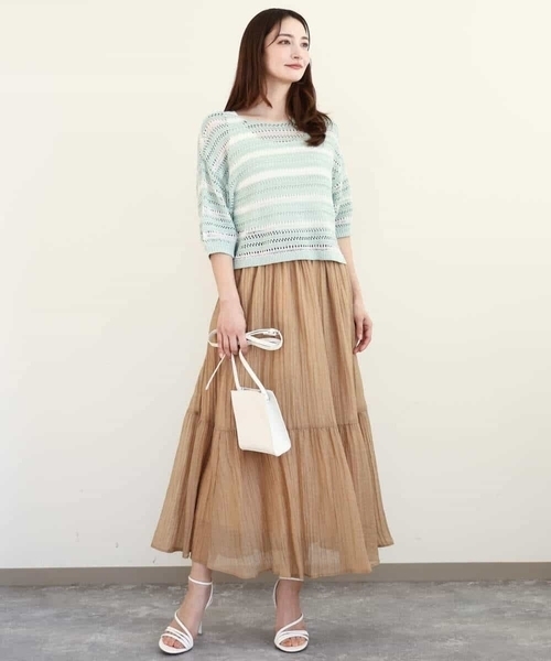 MK MICHEL KLEIN（エムケーミッシェルクラン）の「ソフト楊柳ティアードスカート/洗える（スカート・レディース・イエロー系その他/ライトブラウン/モカ・38）」の6枚目の写真