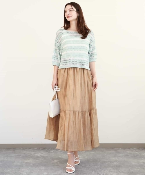 MK MICHEL KLEIN（エムケーミッシェルクラン）の「ソフト楊柳ティアードスカート/洗える（スカート・レディース・イエロー系その他/ライトブラウン/モカ・38）」の7枚目の写真