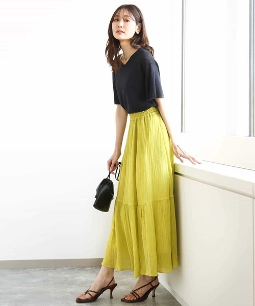 MK MICHEL KLEIN（エムケーミッシェルクラン）の「ソフト楊柳ティアードスカート/洗える（スカート・レディース・イエロー系その他/ライトブラウン/モカ・38）」の8枚目の写真