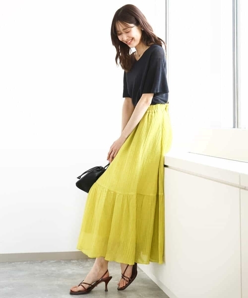MK MICHEL KLEIN（エムケーミッシェルクラン）の「ソフト楊柳ティアードスカート/洗える（スカート・レディース・イエロー系その他/ライトブラウン/モカ・38）」の9枚目の写真