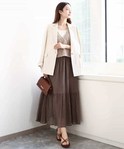 MK MICHEL KLEIN（エムケーミッシェルクラン）の「ソフト楊柳ティアードスカート/洗える（スカート・レディース・イエロー系その他/ライトブラウン/モカ・38）」の13枚目の写真