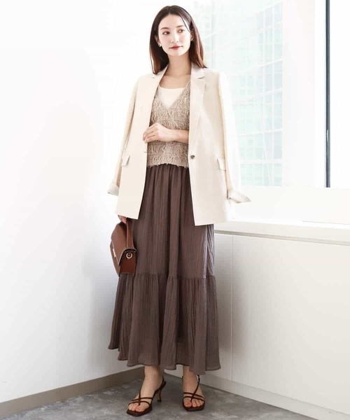 MK MICHEL KLEIN（エムケーミッシェルクラン）の「ソフト楊柳ティアードスカート/洗える（スカート・レディース・イエロー系その他/ライトブラウン/モカ・38）」の14枚目の写真