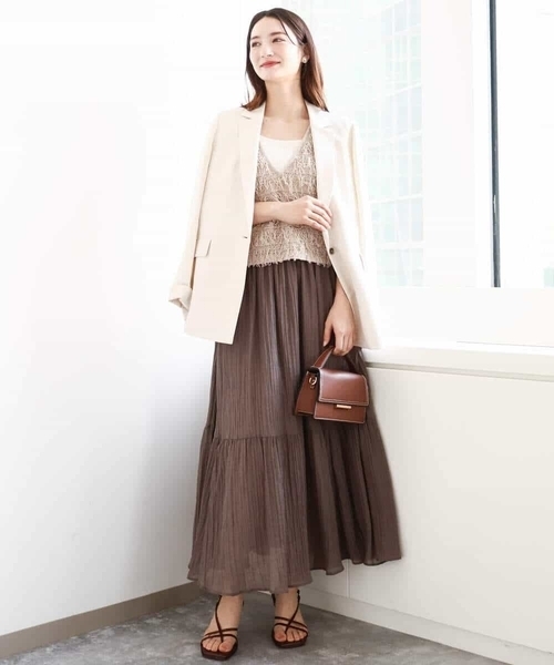 MK MICHEL KLEIN（エムケーミッシェルクラン）の「ソフト楊柳ティアードスカート/洗える（スカート・レディース・イエロー系その他/ライトブラウン/モカ・38）」の15枚目の写真