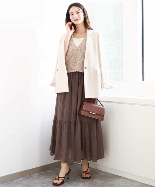 MK MICHEL KLEIN（エムケーミッシェルクラン）の「ソフト楊柳ティアードスカート/洗える（スカート・レディース・イエロー系その他/ライトブラウン/モカ・38）」の16枚目の写真