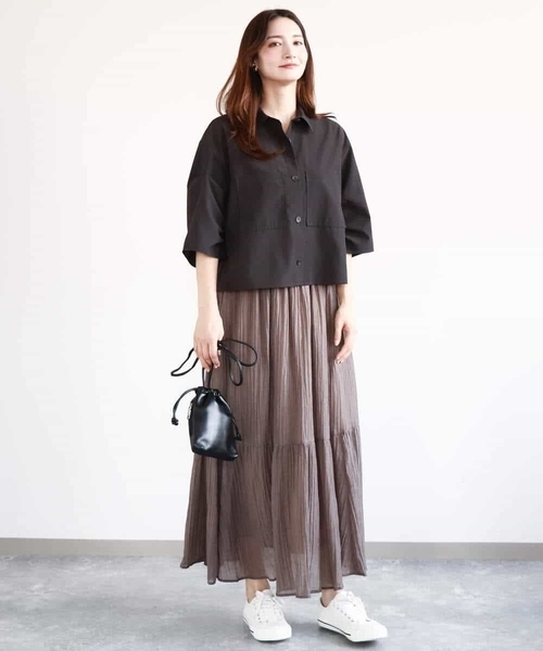 MK MICHEL KLEIN（エムケーミッシェルクラン）の「ソフト楊柳ティアードスカート/洗える（スカート・レディース・イエロー系その他/ライトブラウン/モカ・38）」の20枚目の写真