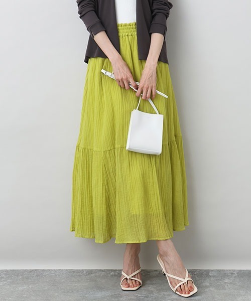 MK MICHEL KLEIN（エムケーミッシェルクラン）の「ソフト楊柳ティアードスカート/洗える（スカート・レディース・イエロー系その他/ライトブラウン/モカ・38）」の3枚目の写真