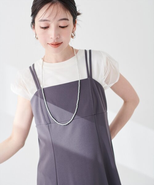 natural couture（ナチュラルクチュール）の「チュールニットレイヤードTOPS（ニット/セーター・レディース・ブラック/オフホワイト/ピンクベージュ/ブラック系その他/ライトグレー/ネイビー/ベージュ・FREE）」の8枚目の写真