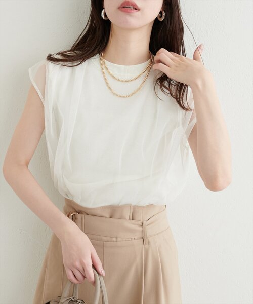 natural couture（ナチュラルクチュール）の「チュールニットレイヤードTOPS（ニット/セーター・レディース・ブラック/オフホワイト/ピンクベージュ/ブラック系その他/ライトグレー/ネイビー/ベージュ・FREE）」の12枚目の写真