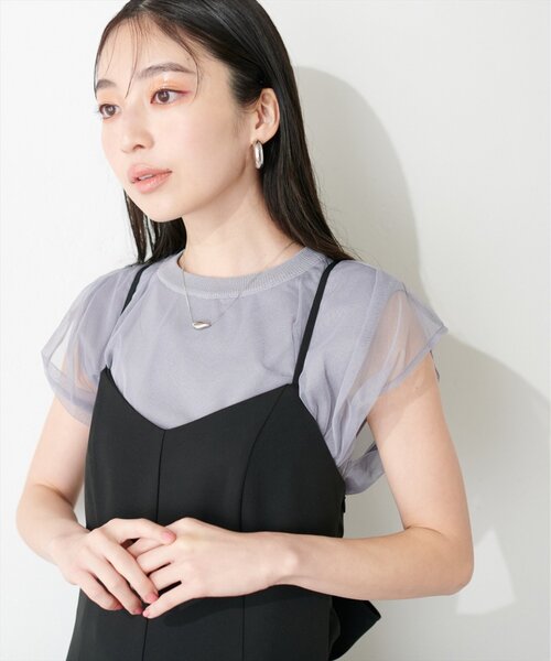 natural couture（ナチュラルクチュール）の「チュールニットレイヤードTOPS（ニット/セーター・レディース・ブラック/オフホワイト/ピンクベージュ/ブラック系その他/ライトグレー/ネイビー/ベージュ・FREE）」の19枚目の写真