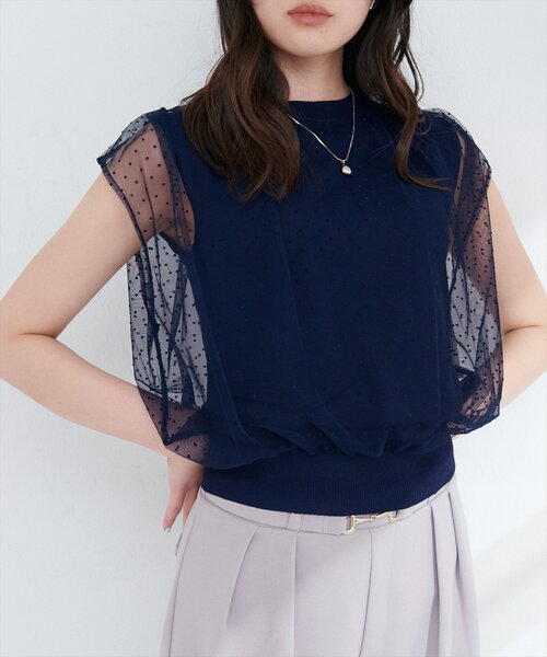 ニット セーター チュールレイヤードジップアップニット/Tulle Layered Zip-Up Knit レディース ms2588-02_1.jpg