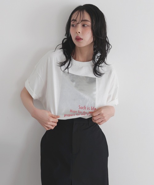 LIAN(リアン)の「メタリック箔プリントビックTシャツ(Tシャツ/カットソー・レディース・ブラック/ホワイト系1/ホワイト系2・FREE)」の19枚目の写真