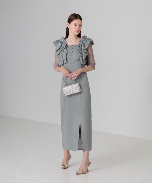Leja フリルショルダーストーンIラインドレス セール】【LEJA】フリルショルダーストーンIラインドレス