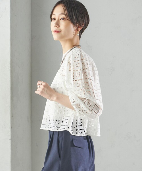 ブラウス シャツ 「手洗い可能」Broche スクエア レース 2WAY ブラウス レディース セール】〈手洗い可能〉Broche スクエア レース 2WAY ブラウス