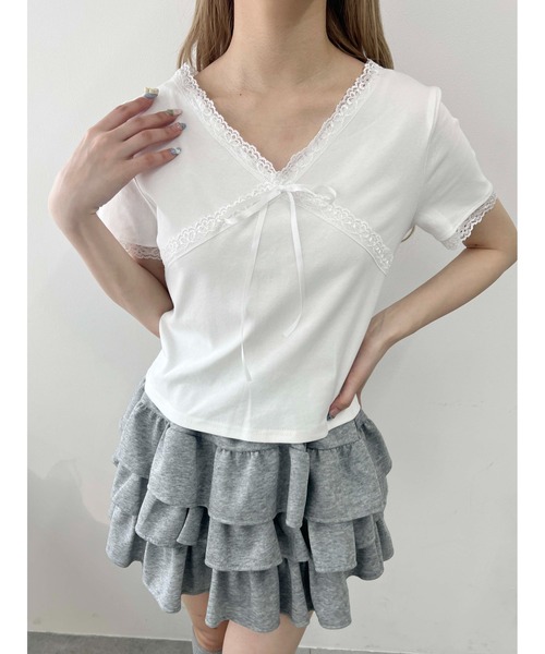 PHILLY（フィリー）の「【PHILLY】クロスリボンTシャツ（Tシャツ/カットソー・レディース・ホワイト/グレー/ブラック・FREE）」の6枚目の写真