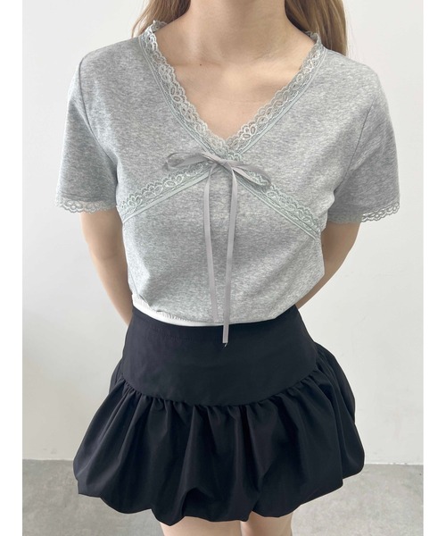 PHILLY（フィリー）の「【PHILLY】クロスリボンTシャツ（Tシャツ/カットソー・レディース・ホワイト/グレー/ブラック・FREE）」の11枚目の写真