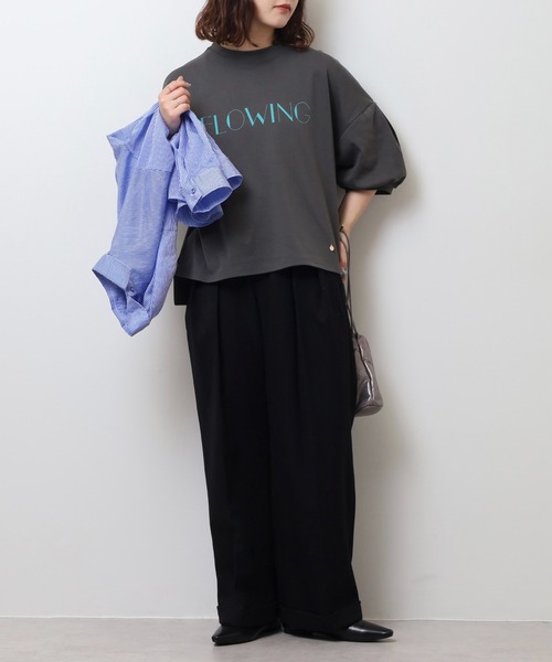 EGLANTINE(エグランティーヌ)の「EGLANTINE パフスリーブカットソー FLOWING ロゴ半袖プルオーバー(Tシャツ/カットソー・レディース・ブラック/チャコールグレー/キナリ/キャメル・40)」の16枚目の写真