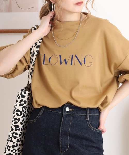 EGLANTINE(エグランティーヌ)の「EGLANTINE パフスリーブカットソー FLOWING ロゴ半袖プルオーバー(Tシャツ/カットソー・レディース・ブラック/チャコールグレー/キナリ/キャメル・40)」の17枚目の写真