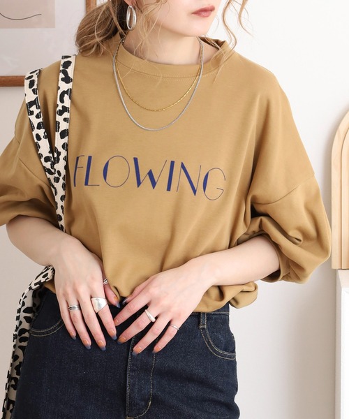 EGLANTINE(エグランティーヌ)の「EGLANTINE パフスリーブカットソー FLOWING ロゴ半袖プルオーバー(Tシャツ/カットソー・レディース・ブラック/チャコールグレー/キナリ/キャメル・40)」の18枚目の写真