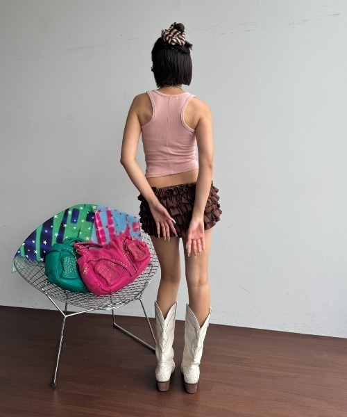 SHAGGIE(シャギー)の「ダメージ加工入りタンクトップ(タンクトップ・レディース・チャコールグレー/ホワイト/グリーン/ピンク・FREE)」の18枚目の写真