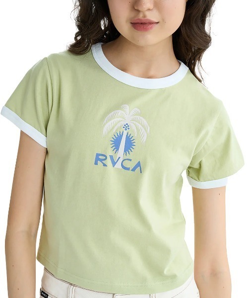 RVCA(ルーカ)の「RVCA レディース PALM TREE BABY RINGER ST Tシャツ 【2025年夏モデル】/ルーカ半袖ショート丈(短丈)パイピングリンガーTシャツ(Tシャツ/カットソー・レディース・グリーン系その他/ホワイト/ブラック・SMALL/LARGE/MEDIUM)」の3枚目の写真