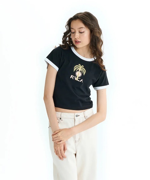 RVCA(ルーカ)の「RVCA レディース PALM TREE BABY RINGER ST Tシャツ 【2025年夏モデル】/ルーカ半袖ショート丈(短丈)パイピングリンガーTシャツ(Tシャツ/カットソー・レディース・グリーン系その他/ホワイト/ブラック・SMALL/LARGE/MEDIUM)」の8枚目の写真