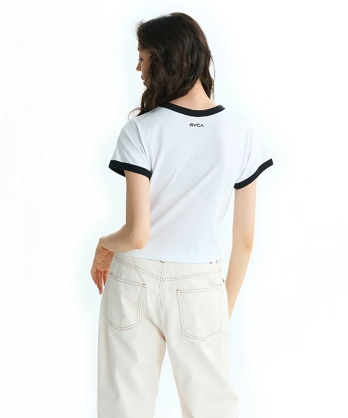 RVCA(ルーカ)の「RVCA レディース PALM TREE BABY RINGER ST Tシャツ 【2025年夏モデル】/ルーカ半袖ショート丈(短丈)パイピングリンガーTシャツ(Tシャツ/カットソー・レディース・グリーン系その他/ホワイト/ブラック・SMALL/LARGE/MEDIUM)」の5枚目の写真