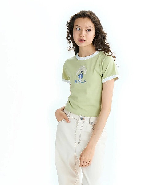 RVCA(ルーカ)の「RVCA レディース PALM TREE BABY RINGER ST Tシャツ 【2025年夏モデル】/ルーカ半袖ショート丈(短丈)パイピングリンガーTシャツ(Tシャツ/カットソー・レディース・グリーン系その他/ホワイト/ブラック・SMALL/LARGE/MEDIUM)」の14枚目の写真