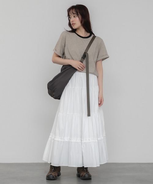 HEILIS(ヘイリス)の「ロールアップ半袖ボーダーカットソー / 夏服 春服 韓国 ボーダー マルチボーダー 細ボーダー フレンチ ガーリー トラッド カジュアル ノームコア 半袖 トップス カットソー グリーン イエロー アイボリー(Tシャツ/カットソー・レディース・グリーン/アイボリー/イエロー・FREE)」の12枚目の写真