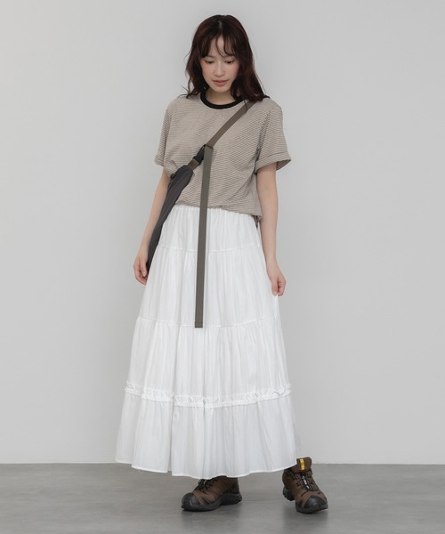 HEILIS(ヘイリス)の「ロールアップ半袖ボーダーカットソー / 夏服 春服 韓国 ボーダー マルチボーダー 細ボーダー フレンチ ガーリー トラッド カジュアル ノームコア 半袖 トップス カットソー グリーン イエロー アイボリー(Tシャツ/カットソー・レディース・グリーン/アイボリー/イエロー・FREE)」の13枚目の写真