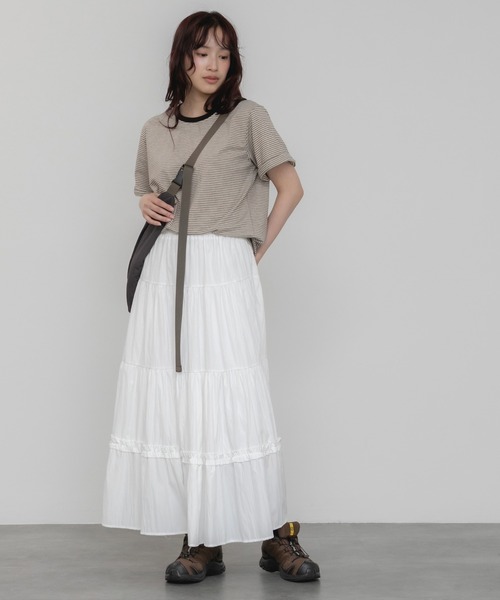 HEILIS(ヘイリス)の「ロールアップ半袖ボーダーカットソー / 夏服 春服 韓国 ボーダー マルチボーダー 細ボーダー フレンチ ガーリー トラッド カジュアル ノームコア 半袖 トップス カットソー グリーン イエロー アイボリー(Tシャツ/カットソー・レディース・グリーン/アイボリー/イエロー・FREE)」の14枚目の写真