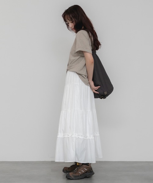 HEILIS(ヘイリス)の「ロールアップ半袖ボーダーカットソー / 夏服 春服 韓国 ボーダー マルチボーダー 細ボーダー フレンチ ガーリー トラッド カジュアル ノームコア 半袖 トップス カットソー グリーン イエロー アイボリー(Tシャツ/カットソー・レディース・グリーン/アイボリー/イエロー・FREE)」の15枚目の写真