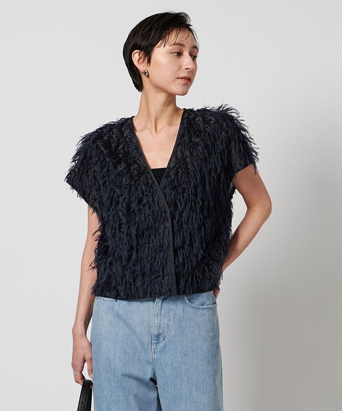 UNITED ARROWS（ユナイテッドアローズ）の「ヘアリー カットジャガード ベスト（ベスト・レディース・オフホワイト/ネイビー・FREE）」の5枚目の写真