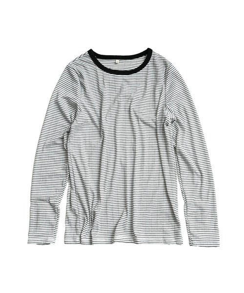 MARAI(マーライ)の「袖ボタン ボーダーカットソー(Tシャツ/カットソー・レディース・グレー/ネイビー/ベージュ/ブラック・L/M)」の9枚目の写真