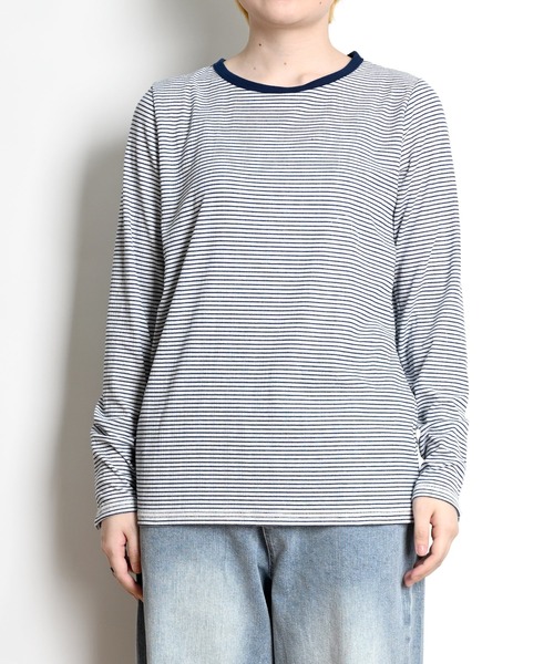 MARAI(マーライ)の「袖ボタン ボーダーカットソー(Tシャツ/カットソー・レディース・グレー/ネイビー/ベージュ/ブラック・L/M)」の22枚目の写真