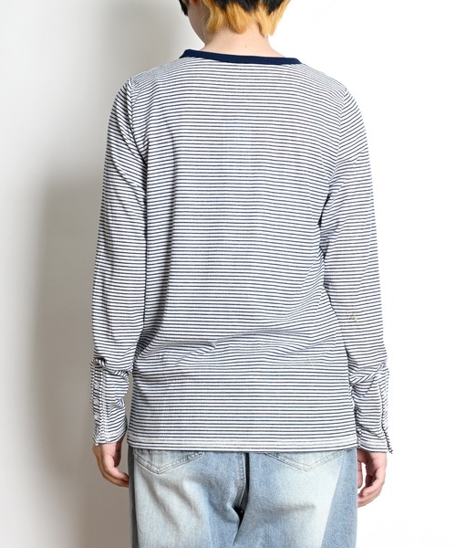 MARAI(マーライ)の「袖ボタン ボーダーカットソー(Tシャツ/カットソー・レディース・グレー/ネイビー/ベージュ/ブラック・L/M)」の20枚目の写真
