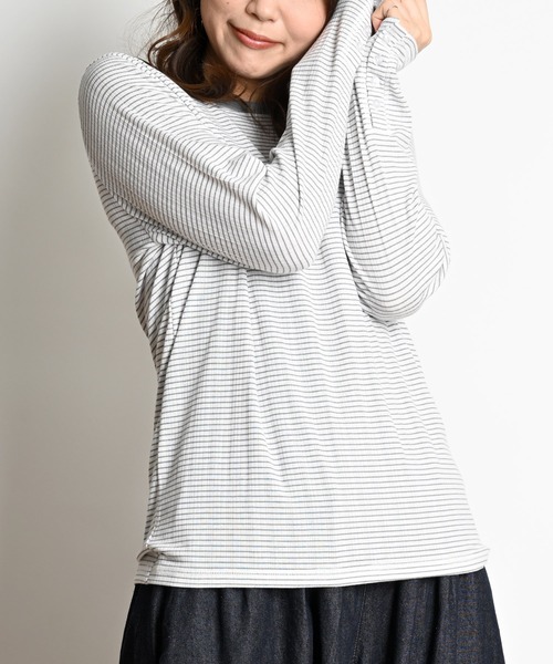 MARAI(マーライ)の「袖ボタン ボーダーカットソー(Tシャツ/カットソー・レディース・グレー/ネイビー/ベージュ/ブラック・L/M)」の8枚目の写真