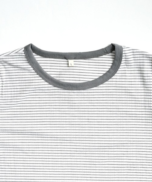 MARAI(マーライ)の「袖ボタン ボーダーカットソー(Tシャツ/カットソー・レディース・グレー/ネイビー/ベージュ/ブラック・L/M)」の7枚目の写真