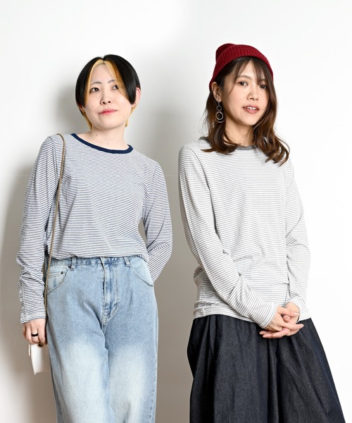 MARAI(マーライ)の「袖ボタン ボーダーカットソー(Tシャツ/カットソー・レディース・グレー/ネイビー/ベージュ/ブラック・L/M)」の18枚目の写真
