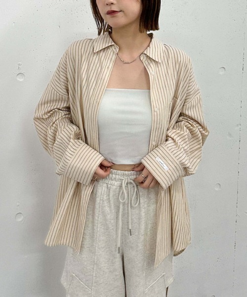 archives（アルシーヴ）の「ストライプミドルシャツ（シャツ/ブラウス・レディース・ブルー/ベージュ/ネイビー・MEDIUM）」の2枚目の写真