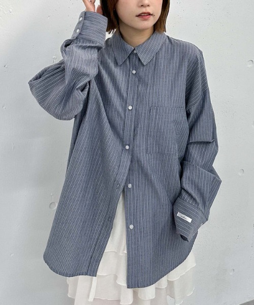 archives（アルシーヴ）の「ストライプミドルシャツ（シャツ/ブラウス・レディース・ブルー/ベージュ/ネイビー・MEDIUM）」の3枚目の写真